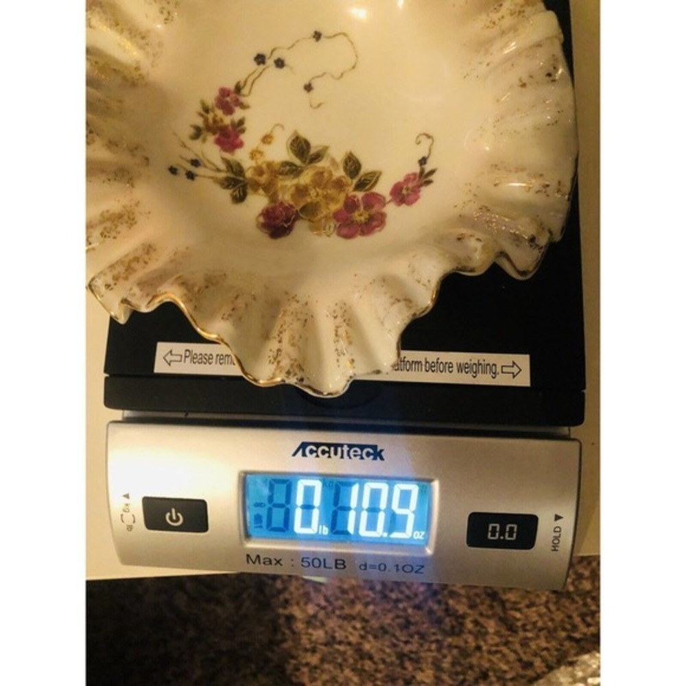 Vintage Candy Dish By Bond Ware L&M - Gold Trimmed Floral Ruffled Dish - Picture 10 of 10